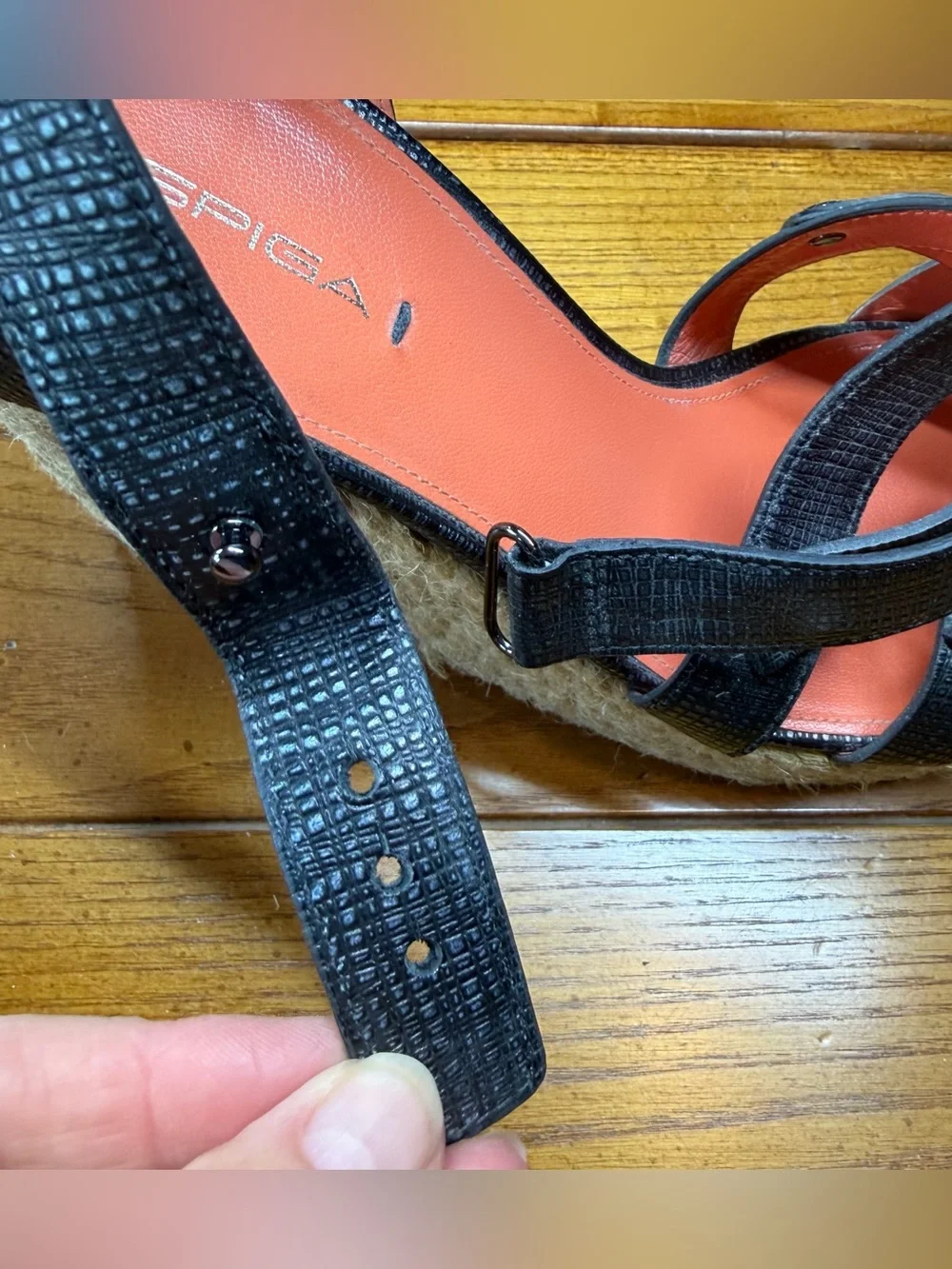 Via Spiga Black Leather Espadrille Wedge Sandal 10